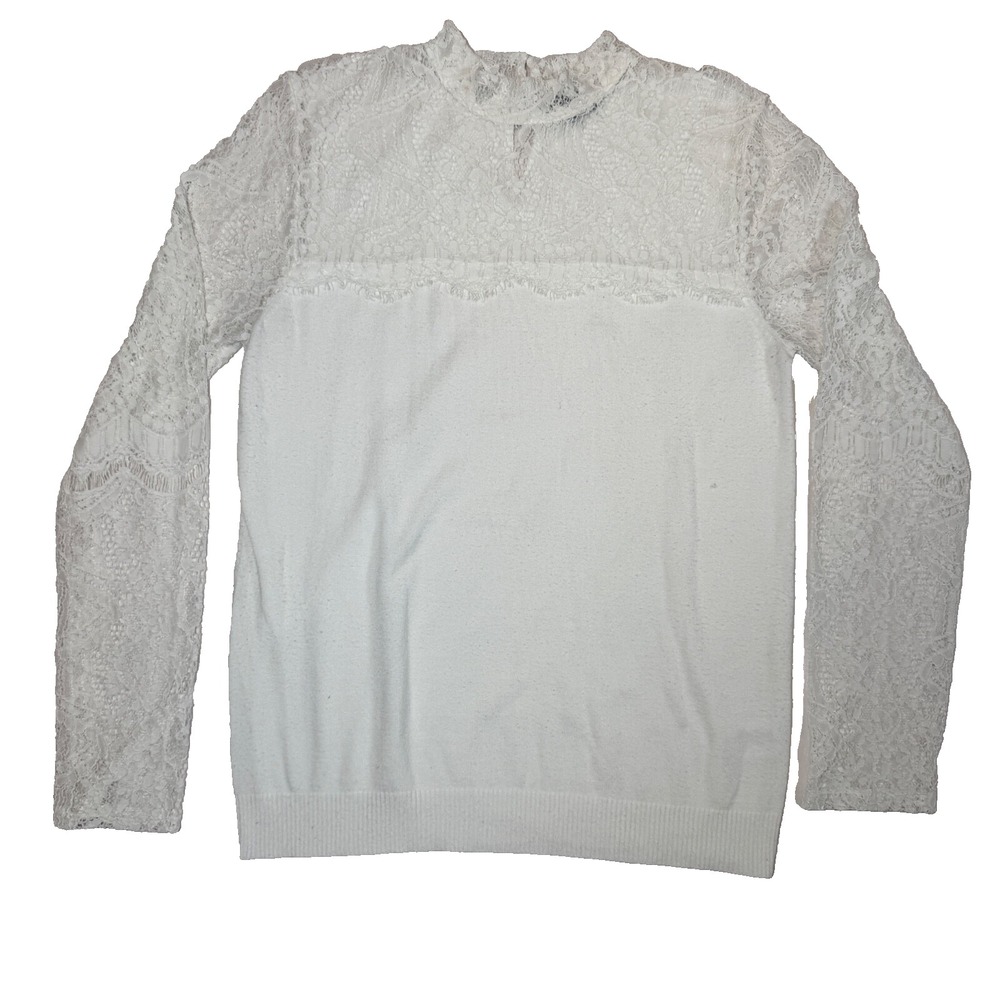 Joseph A. Woman's Large Ivory Lace Yoke and Long Sleeve Sweater Top
